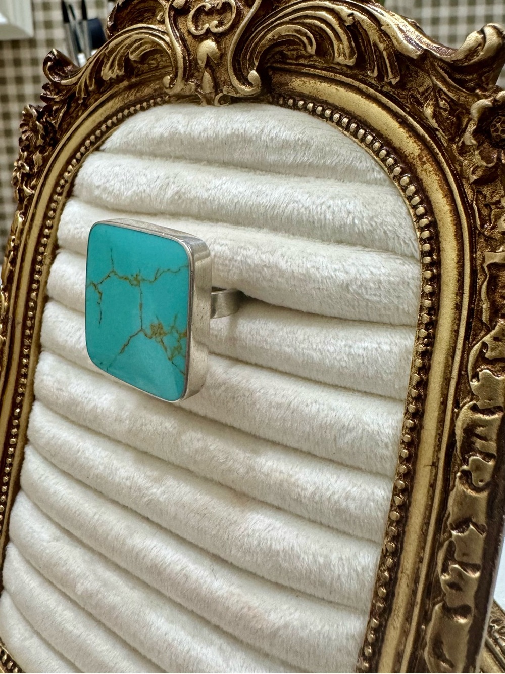 Chunky Sterling Silver (.925) Square Faux Turquoise Statement Ring - 15.3g